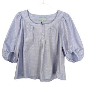 Tuckernuck Pomander Place Inara Chambray Blouse Puff Sleeve Blue Small NWT